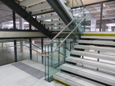 tailor made glass stair railing for public place