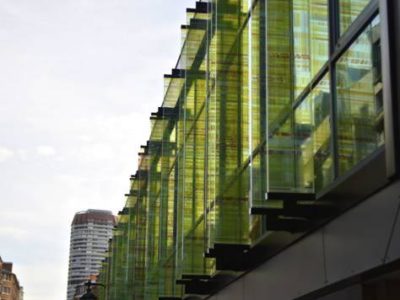 glass frontage made of decorative laminated glass