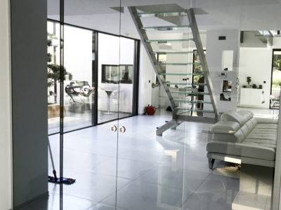 glass door made of bespoke mirror