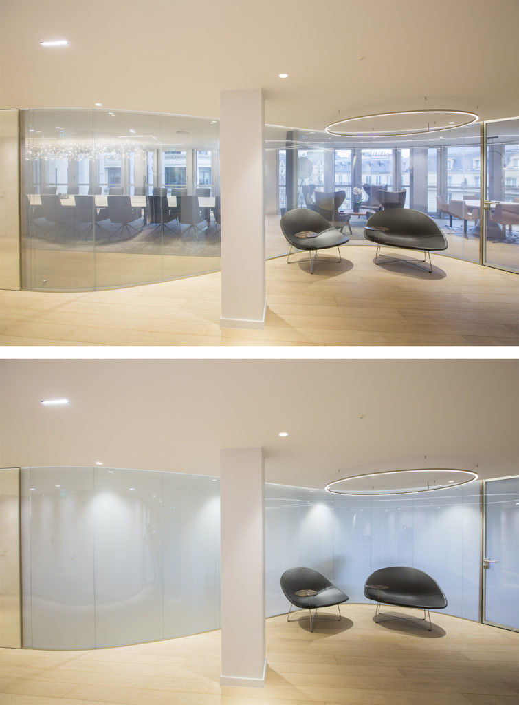 Switchable glass for a conference room