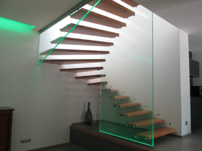 Glass railing with LEDs insertion